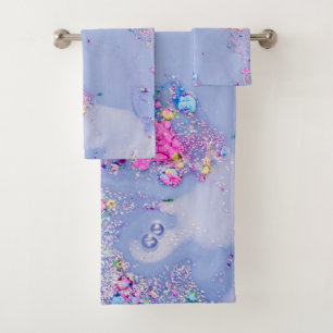 Blue Swirl Girl Glam Pink Gold Sparkles Bath Towel Set