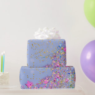 Blue Swirl Girl Glam Pink Gold Sparkles Wrapping Paper