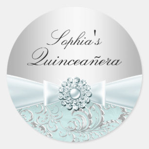 Blue Swirl & Jewel Bow Quinceanera Sticker