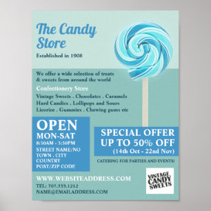 Blue Swirl Lollipop, Confectionery Supplies Advert Poster
