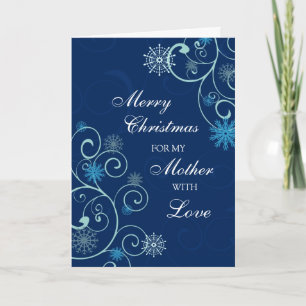 Blue Swirl Mother Merry Christmas Card