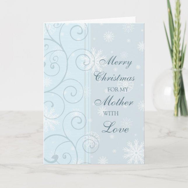 Blue Swirl Mother Merry Christmas Card (Front)