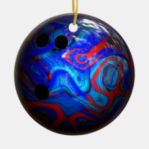 Blue Swirl Pattern Bowling Ball. Ceramic Tree Decoration