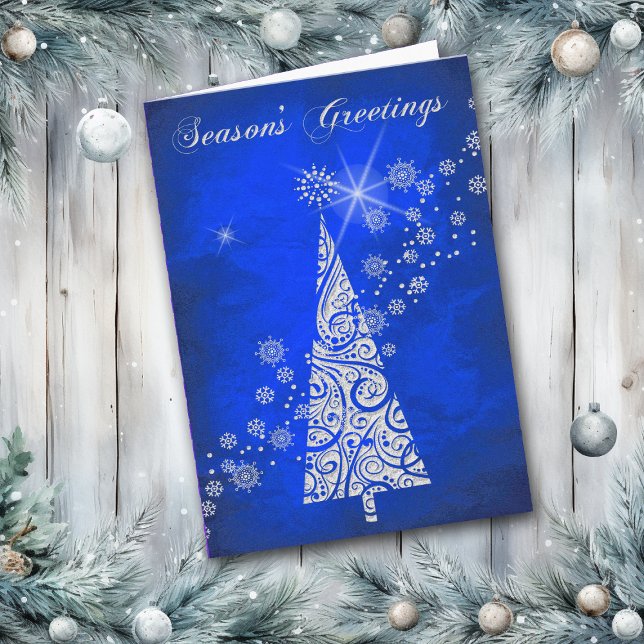 Blue Swirl Retro Pattern Christmas Tree Card (Creator Uploaded)