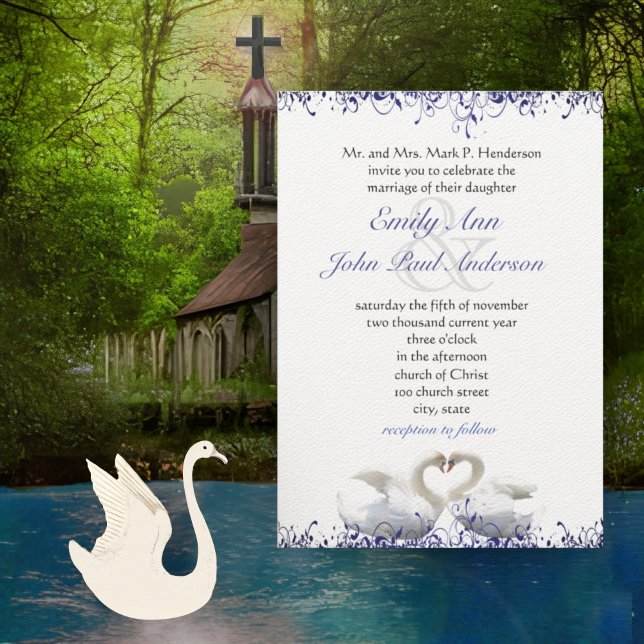 Blue Swirl Swan Love Birds  Wedding  Invitation (Creator Uploaded)