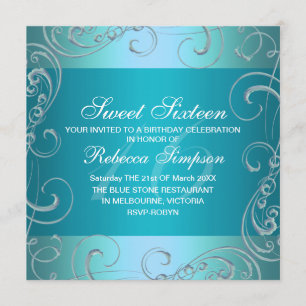 Blue Swirl Sweet Sixteen Birthday Invitation