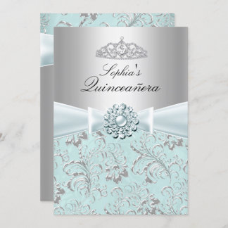 Blue Swirl Tiara Quinceanera Announcements