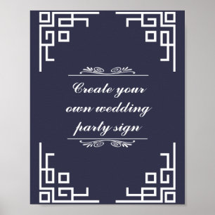 Blue Swirl White Border Wedding Party Sign