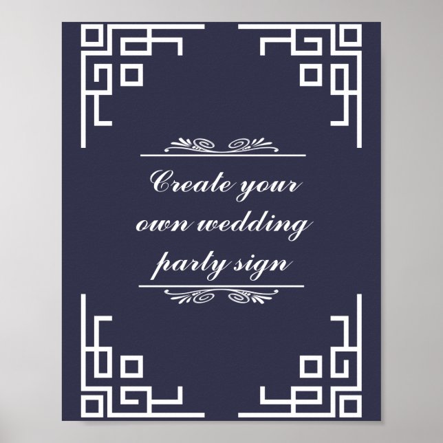 Blue Swirl White Border Wedding Party Sign (Front)