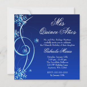 Blue Swirl Winter Wonderland Quinceanera Invitation
