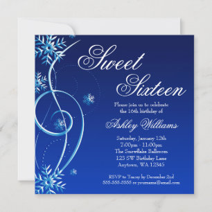 Blue Swirl Winter Wonderland Sweet 16 Invitation