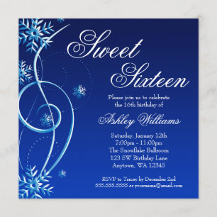Blue Swirl Winter Wonderland Sweet 16 Invitation