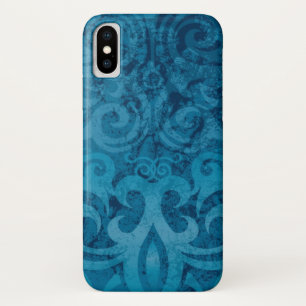 Blue Swirling Damask Pattern iPhone X Case