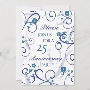 Blue Swirls 25th Anniversary Party Invitation Card