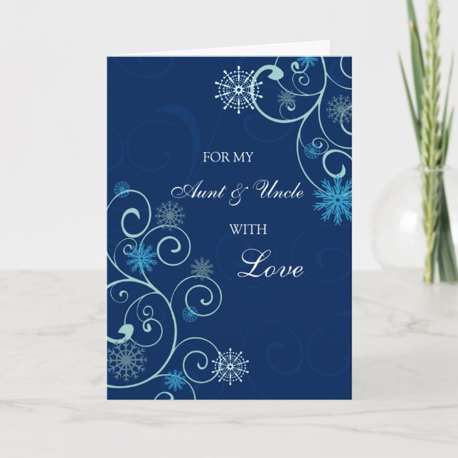 Blue Swirls Aunt and Uncle Merry Christmas Card (Front)