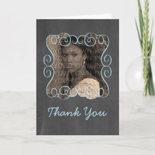 Blue Swirls Chalkboard Photo Thank You Card