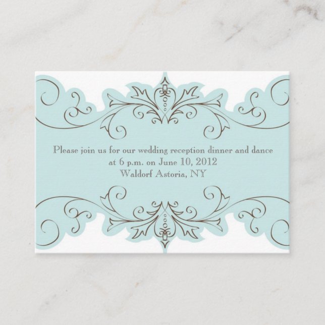 Blue Swirls Elegant Wedding Reception Cards (Front)