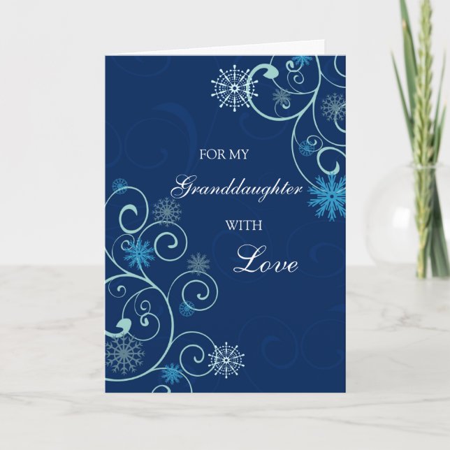 Blue Swirls Granddaughter Merry Christmas Card (Front)