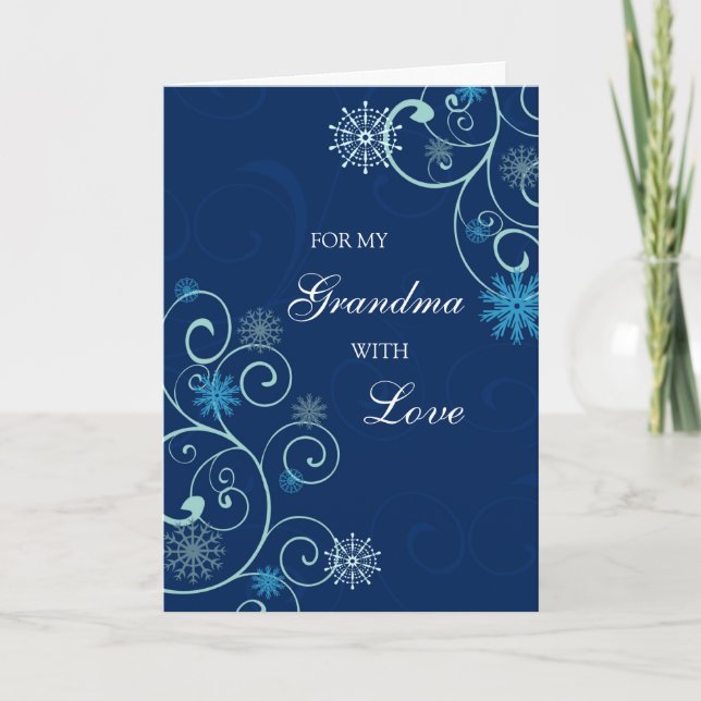 Blue Swirls Grandma Merry Christmas Card (Front)