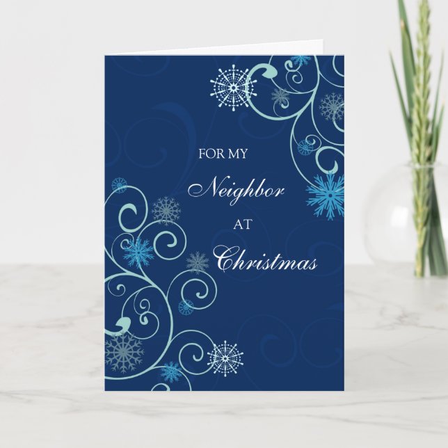 Blue Swirls Neighbour Merry Christmas Card (Front)