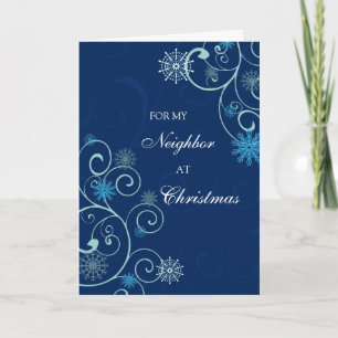 Blue Swirls Neighbour Merry Christmas Card