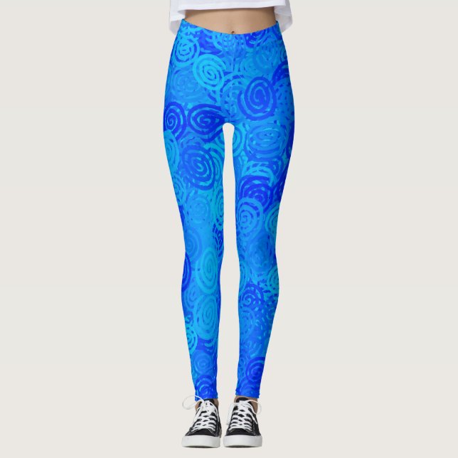 Blue Swirls Pattern Leggings (Front)