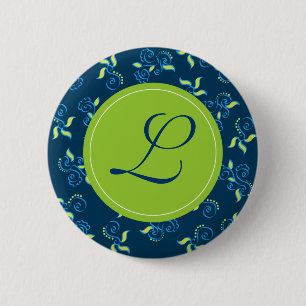 Blue swirls pattern with "L" monogram 6 Cm Round Badge
