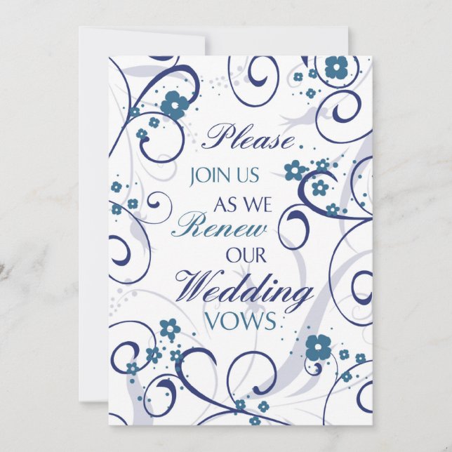 Blue Swirls Wedding Vow Renewal Invitation Card (Front)