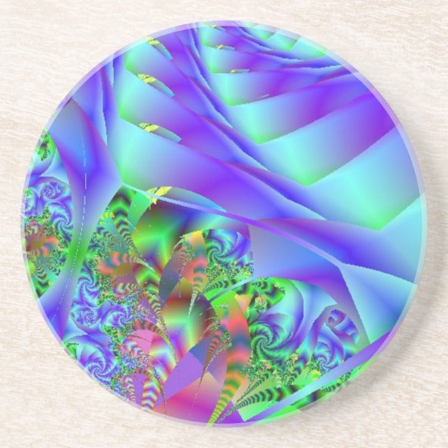 Blue Swirls With Colourful Floral Abstract Coaster (Front)