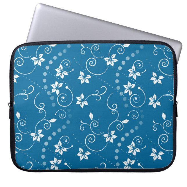 Blue Swirly Flowers Laptop Sleeve (Front)