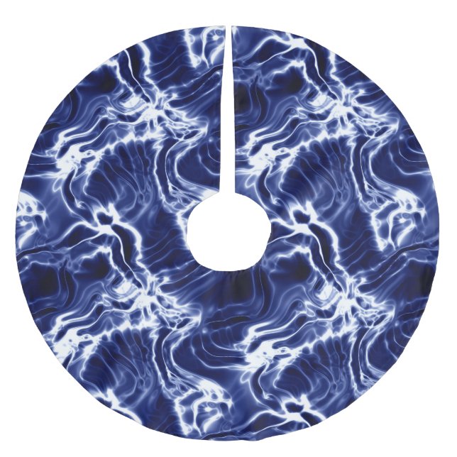 Blue swirly pattern  brushed polyester tree skirt (Front)