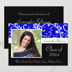 Blue Swirly Vine Photo Graduation Announcement