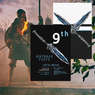 Blue Sword 9th Boy Birthday Party Invitation