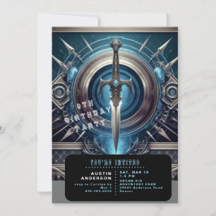 Blue Sword Boy Birthday Party  Invitation