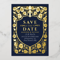 Blue Sword Shield Mediaeval Monogram Save the Date