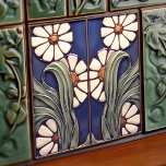 Blue Symmetrical Marguerite Daisies Artistic Tile<br><div class="desc">Embrace the timeless allure of the Arts and Crafts Movement with this exquisite tile, featuring a symmetrical depiction of two Marguerite daisies in a soothing palette of sage green and warm white. The design echoes the simple, natural forms, and traditional craftsmanship synonymous with the late Victorian era, bringing a touch...</div>