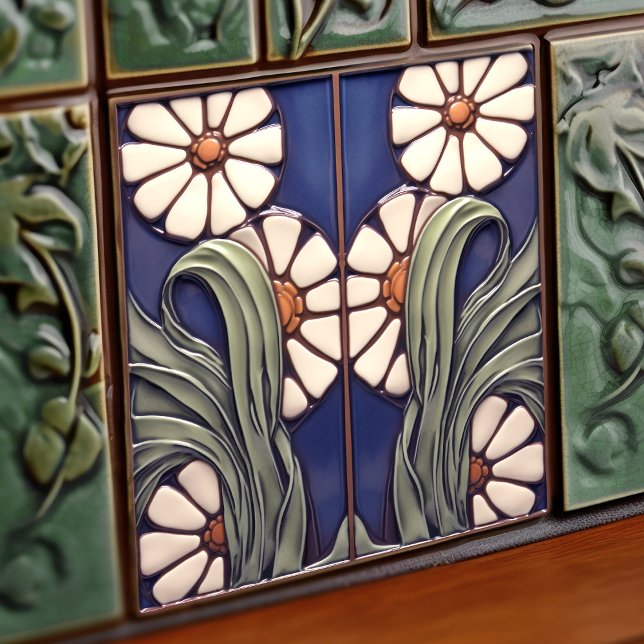 Blue Symmetrical Marguerite Daisies Artistic Tile (Creator Uploaded)