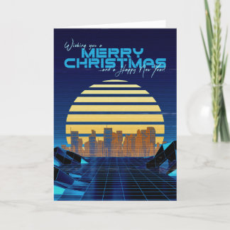 Blue Synthwave Christmas Card