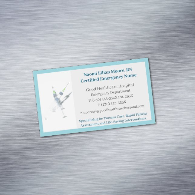 Blue Syringes RN Healthcare Registered Nurse  Magnetic Business Card (In Situ)