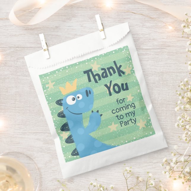 Blue T-Rex Cute Dinosaur Birthday Thank You Favour Bags (Clipped)