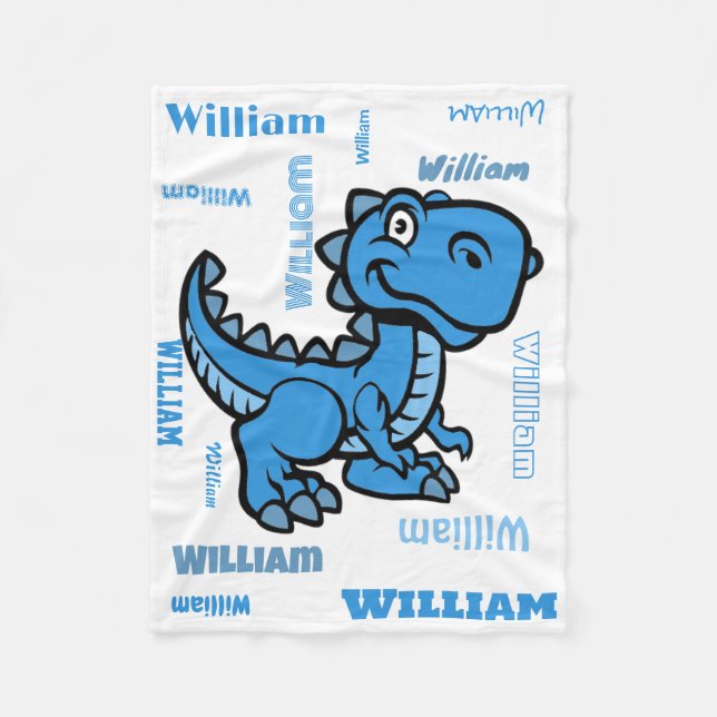 Blue T Rex Dinosaur Fleece Blanket (Front)