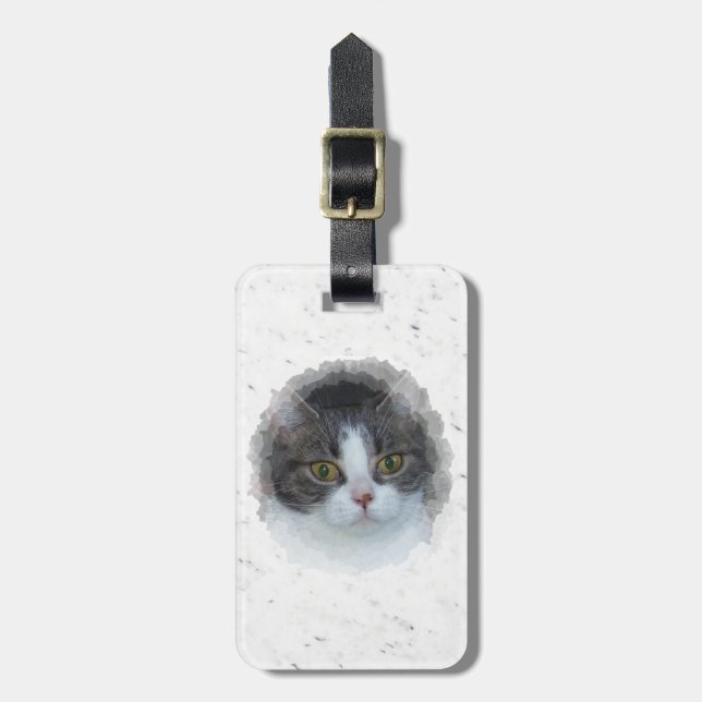 blue tabby and white luggage tag (Front Vertical)