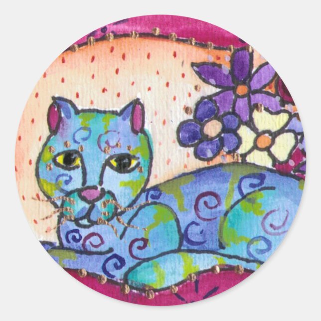 Blue Tabby Cat Classic Round Sticker (Front)
