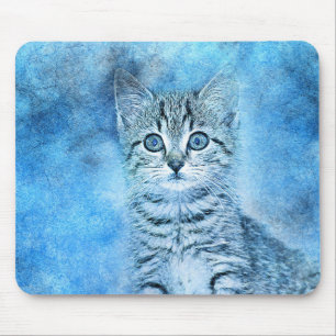 Blue Tabby Kitten Abstract Watercolor Mouse Mat