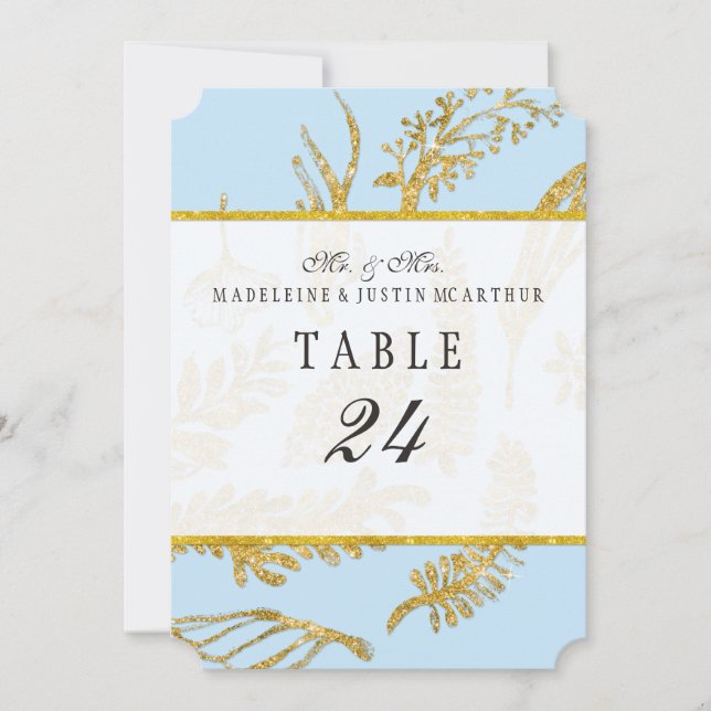 Blue Table Numbers Modern Hand Drawn Leaf Leaves (Front)