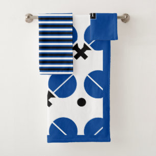 Blue table tennis rackets and ball monogram bath towel set
