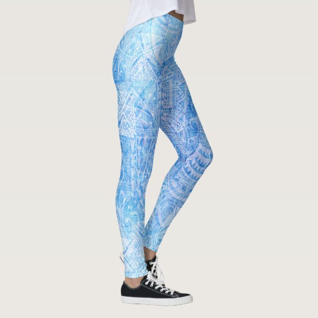 Blue Tahitian Tapa Print Leggings (Right)
