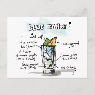 Blue Tahoe Drink Recipe Design Postcard