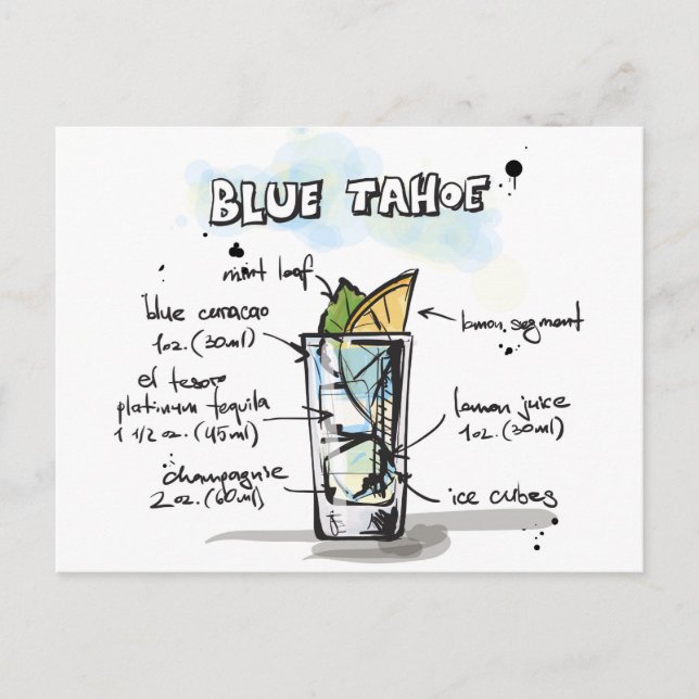 Blue Tahoe Drink Recipe Design Postcard (Front)