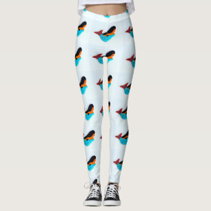 blue-tail brunette mermaids white leggings